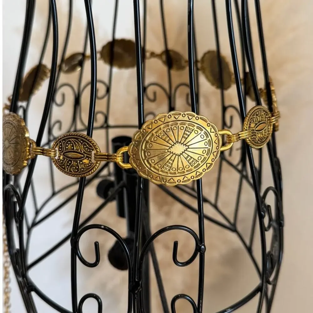 Western Gold Concho Chain Belt Boho Medallion Adjustable